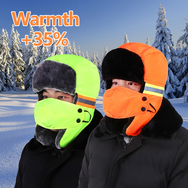 Trapper Hat Ear Flap - Wintertrapperhoed met oorkleppen Oranje en fluorescerende