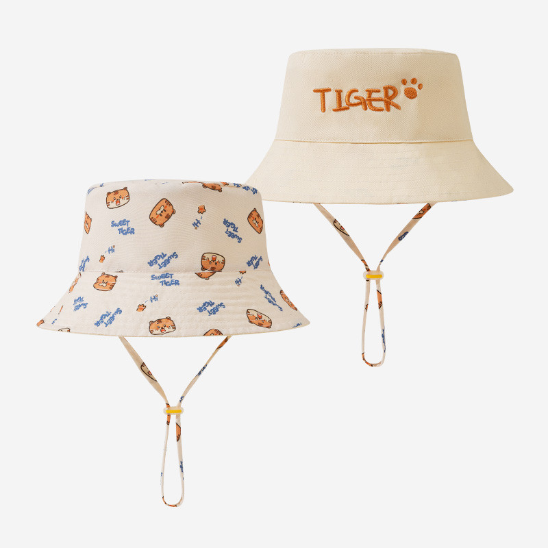 Bucket Hat Cotton - Met letters geborduurde baby-emmerhoed Dubbelzijdig bedrukt