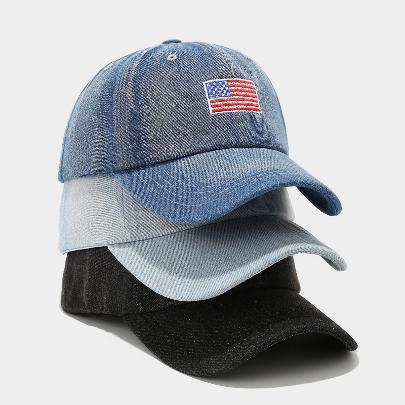 Dad Hat Cotton - Vintage gewassen denim baseballcap met USA